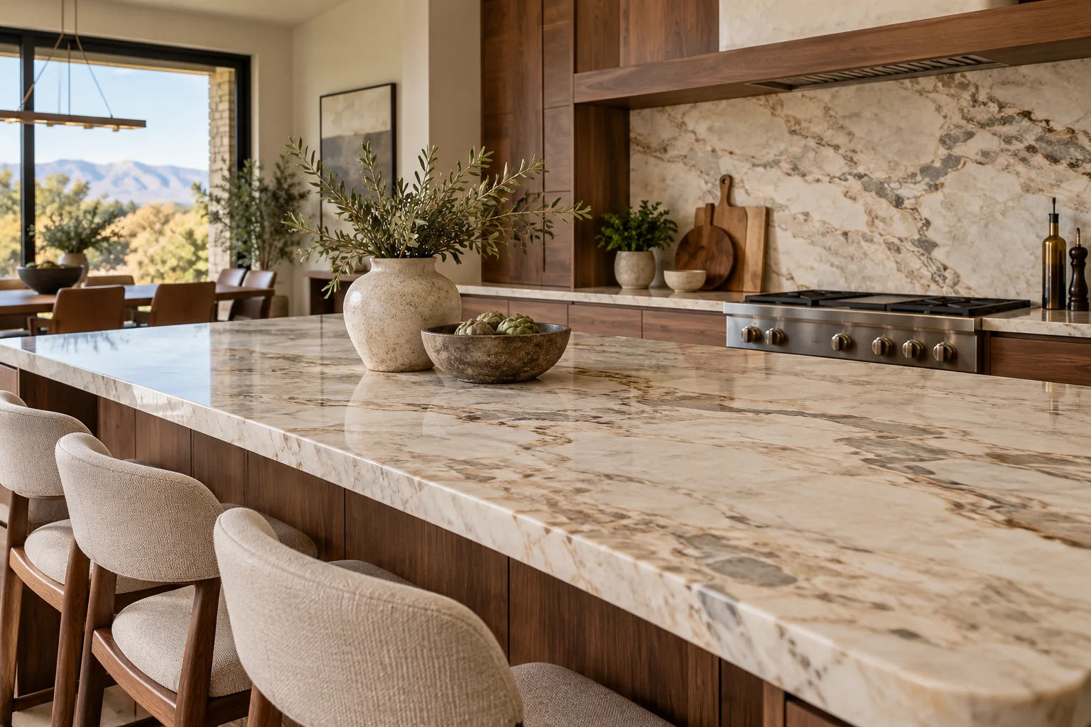 Natural stone kitchen island countertop, shown as design inspiration