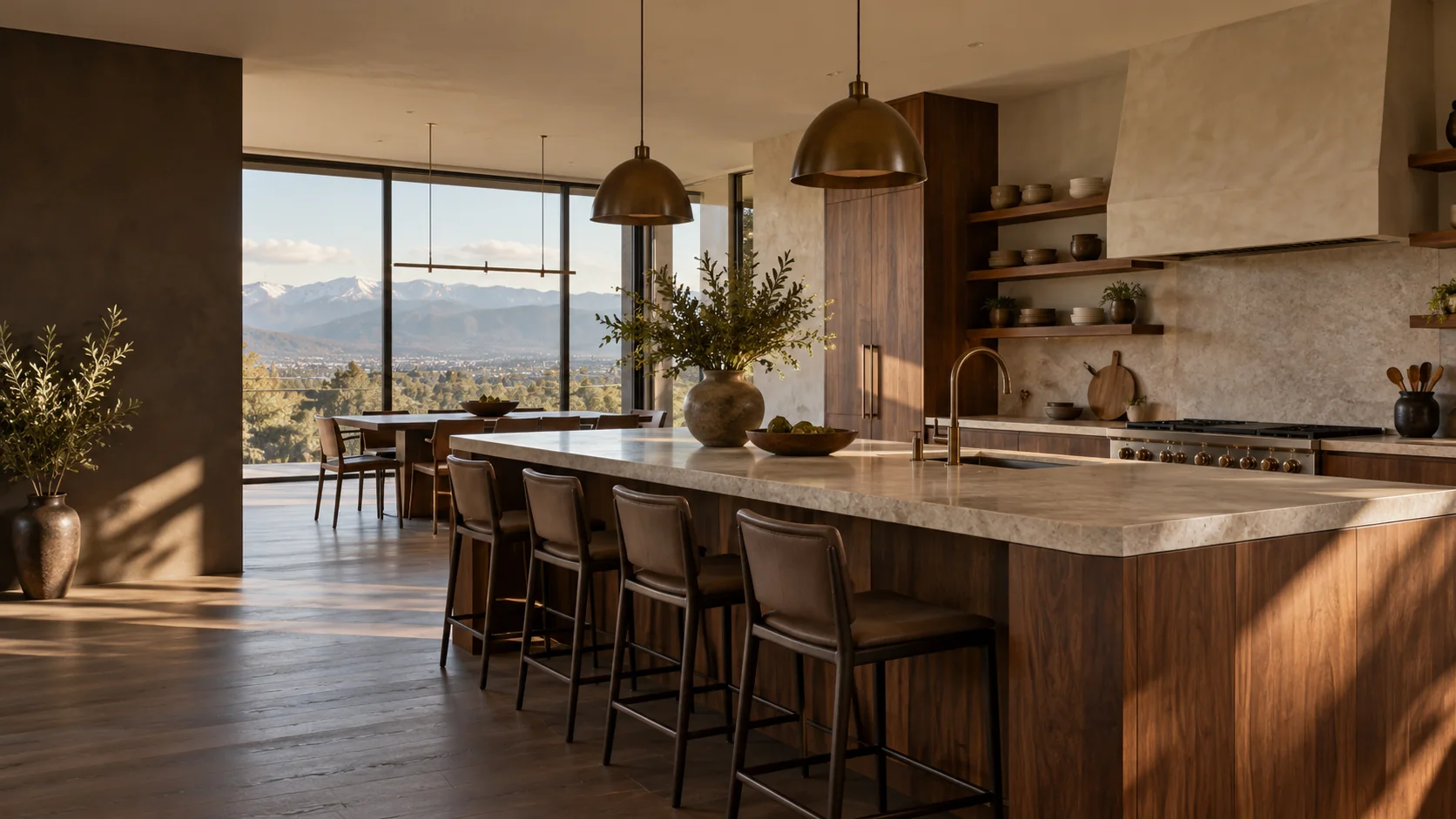 Contemporary kitchen design inspiration with warm wood and stone finishes
